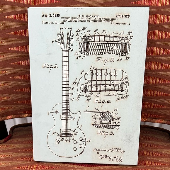 Fire & Pine image of 1953 guitar Patton on Wood 10”x7” VTG - Picture 1 of 12